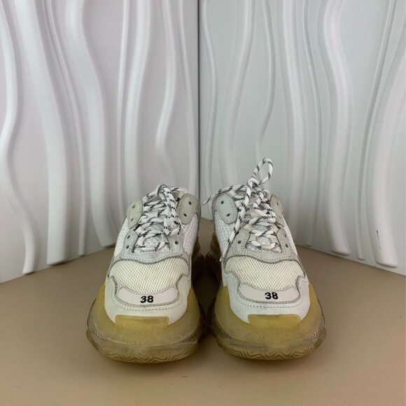 Balenciaga Triple S Womens Mesh Platform Sneakers Size 38 Rice White - Picture 1 of 8